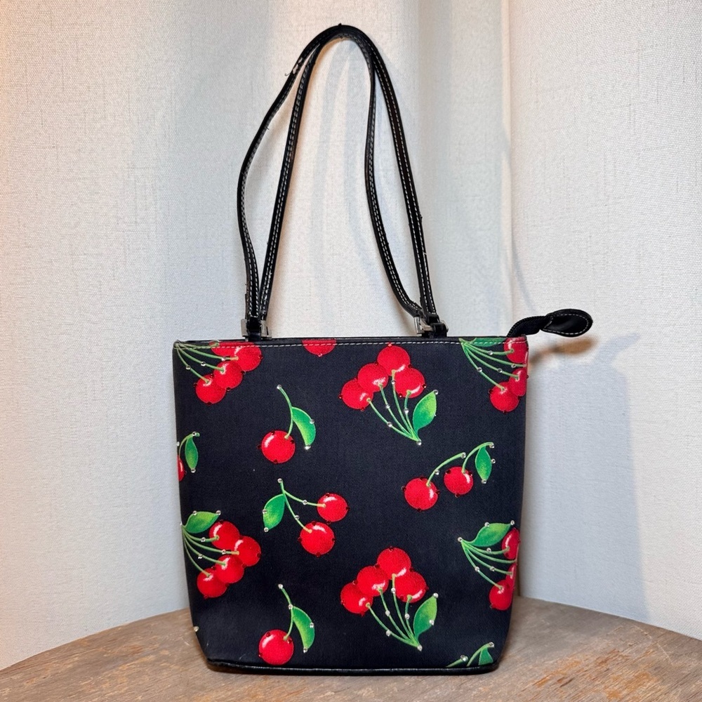 Y2K Black Cherry Rhinestone Mini Tote Bag